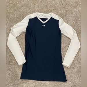 Under Armour Navy and White V‑Neck Long Sleeve Heatgear Performance Top